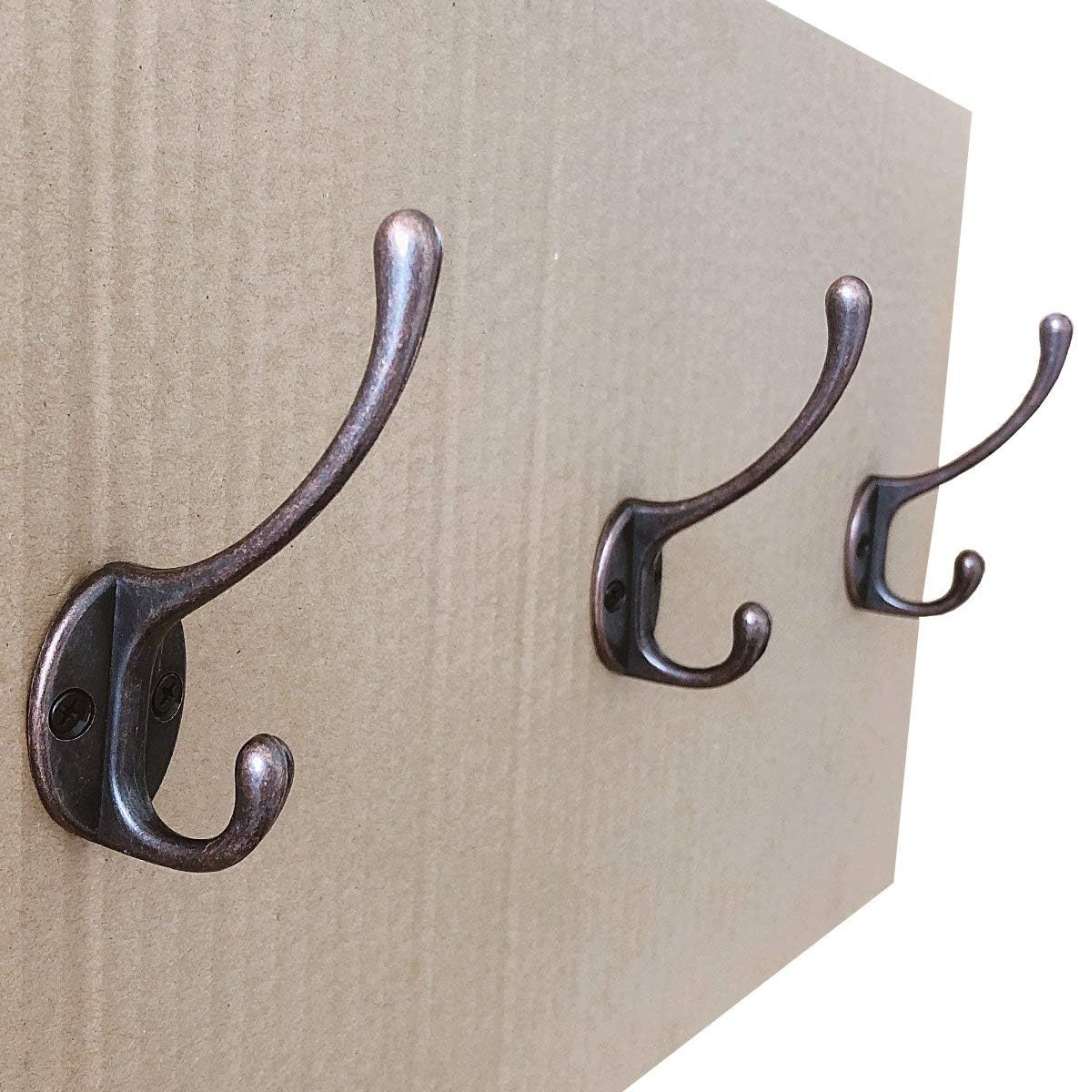 10 Pack Heavy Duty Dual Coat Hooks Wall Mounted with 40 Screws Retro Double Hooks Utility Black Hooks for Coat, Scarf, Bag, Towel, Key, Cap, Cup, Hat (Red Copper) (Red Copper)