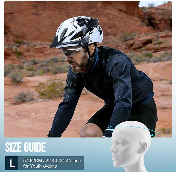 Cycle Helmet Adults, Lightweight Bike Helmet with Light, Adjustable Mountain & Road Bicycle Helmet, 18 Vents with Adjustable Strap & Detachable Visor for Men Women 57-62cm
