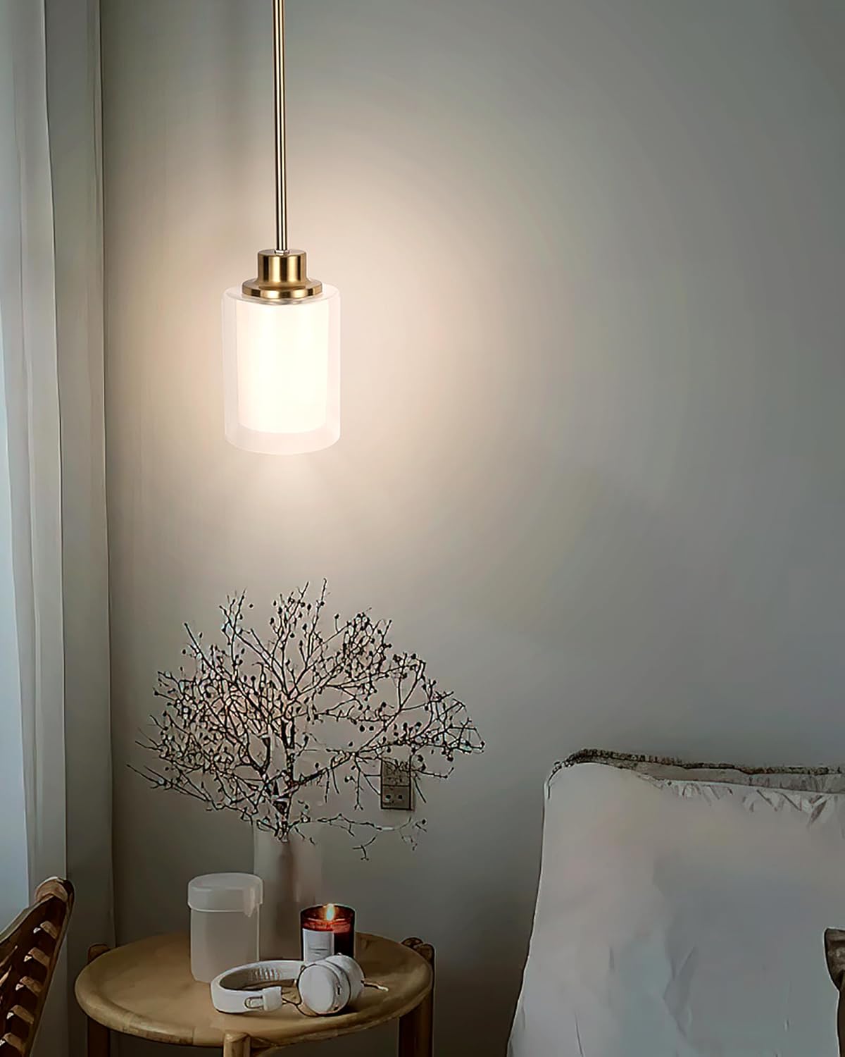 1-Light Mini Pendant Light Fixtures, 3-Pack Modern Hanging Ceiling Lighting, Adjustable Height, Gold Pendant Lamp with Dual Glass for Kitchen Island Bedroom