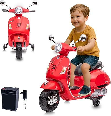 JAMARA Vespa GTS 125 électrique, roues stabilisatrices, LED, dès 3 ans