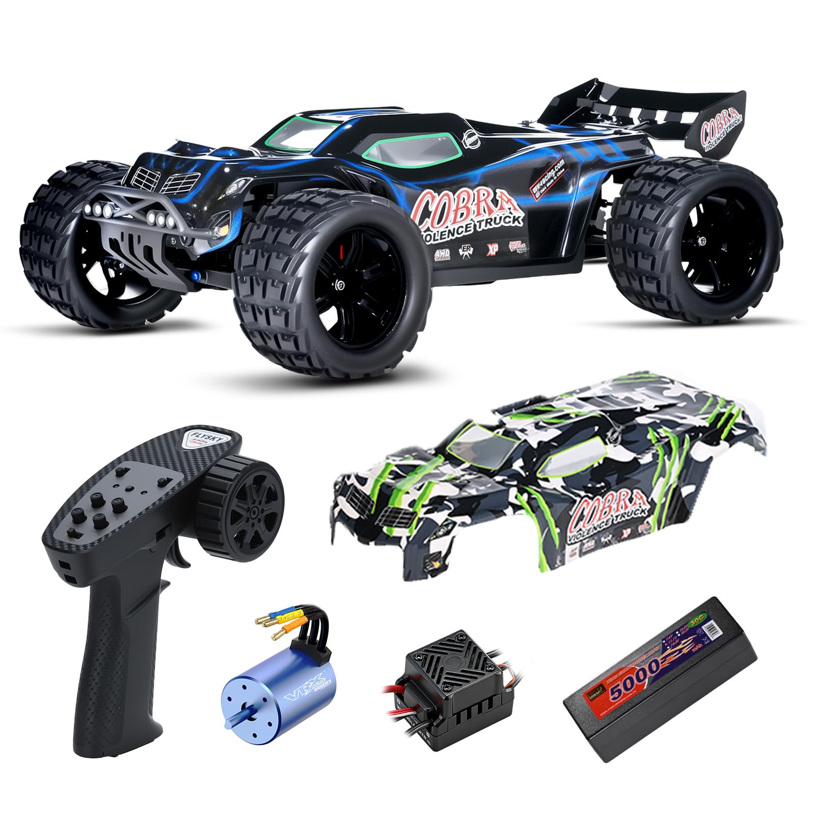 Mini voitures RC haute vitesse 1/8 pour adultes, Truggy électrique tout-terrain 4WD avec batterie LiPo 3S 5000 mAh et moteur sans balais 3660, camion RTR RC avec lumières LED pour tout