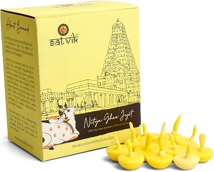 Satvik Pure 100 Pcs Cow Ghee Wicks Readymade Cow Ghee Cotton Wicks Diya/Ghee Diya/Puja Batti for Your Daily Pujan Essential Upto 30 Mins Time