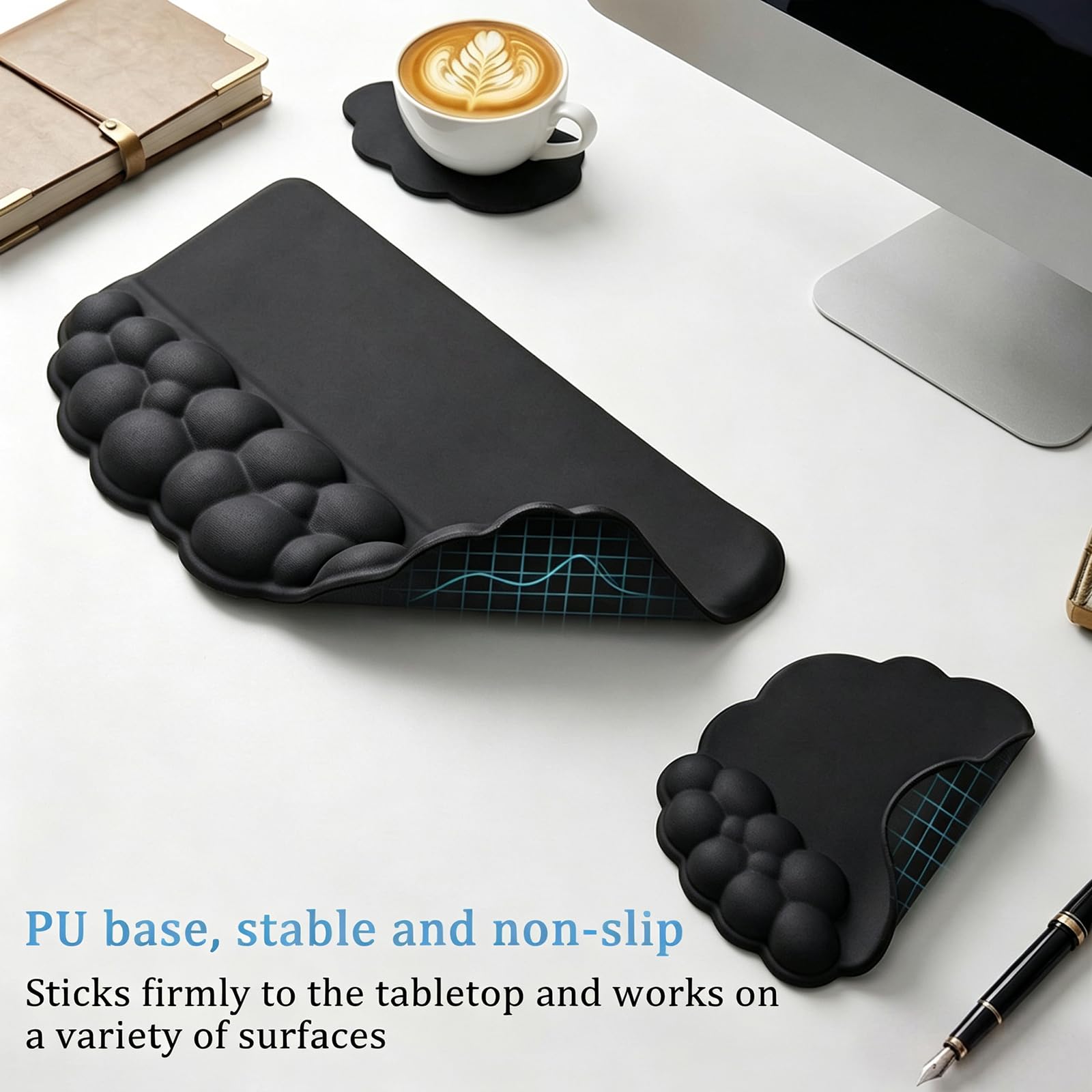 Cloud Keyboard Set poggiapolsi 3 in 1 ergonomico in memory foam con supporto per mouse e supporto per il polso e portabicchieri, cuscino antiscivolo da scrivania per ufficio, gioco digitazione