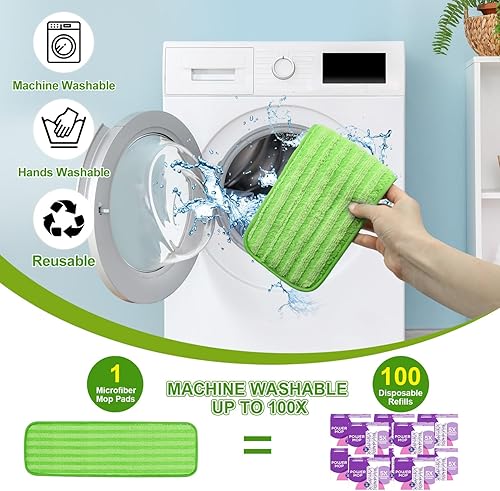 Miniatura 8 de Paquete de 4 almohadillas reutilizables para mopa compatibles con Swiffer PowerMop, almohadillas de repuesto de microfibra para mopa Swiffer Power
