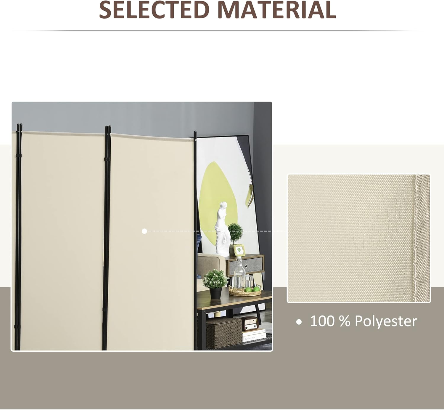 HOMCOM 6 Ft Tall 3 Panel Fabric Room Divider, Freestanding Partition Wall Divider, Folding Privacy Room Separator for Indoor, Home Office, Beige