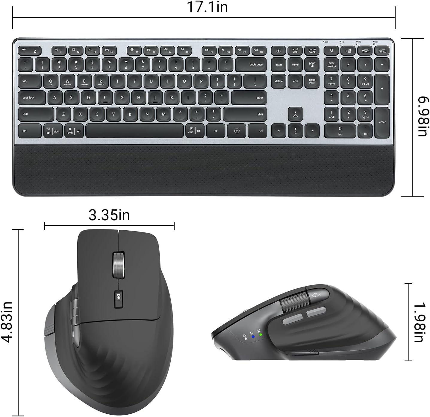 Wireless Keyboard and Mouse Combo, 2-in-1 USB Receiver & Dual Bluetooth, Scissor-Switch Keys, Smart Flying Scroll for Windows, Mac, Linux, Chrome – Ideal for Office & Students (US Layout)