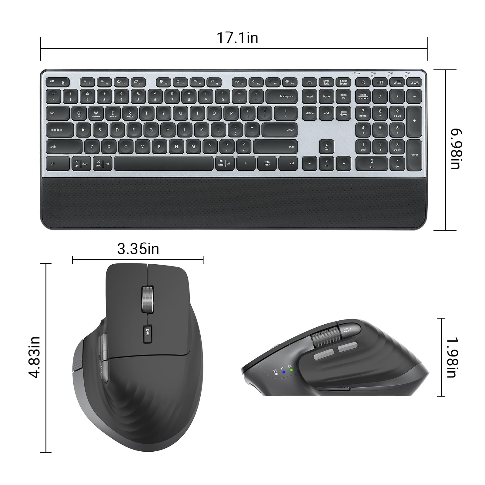 CITLLA Tastiera e Mouse Wireless Combo Tastiera Bluetooth Multidispositivo con Poggiapolsi, Tastiera Ricaricabile Retroilluminata, Mouse Silenzioso Ergonomico per Computer Desktop PC Portatile