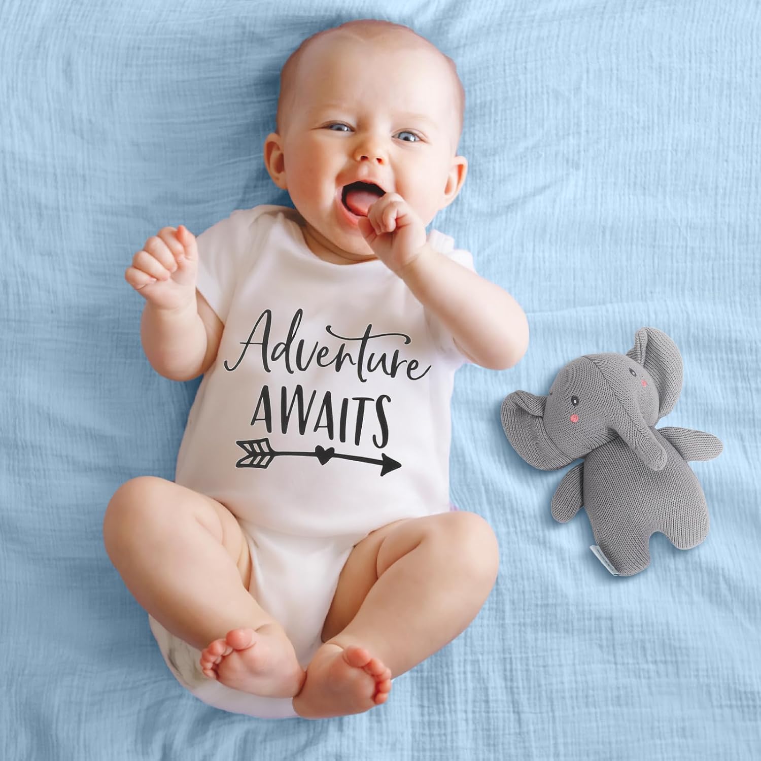 Baby Boy Gifts for Baby Shower, 11pcs Newborn Essential Basket Includes Newborn Blanket,Onesie,Wooden Rattle,Welcome Baby Gift Box Gender Reveal Infant Boy Gift Basket Set