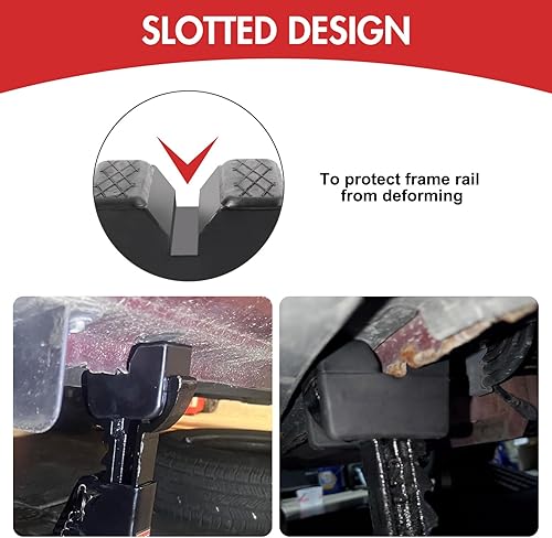 Miniatura 3 de Toolly Paquete de 4 adaptadores de almohadilla para soporte de gato, 2-3 toneladas universal de goma resistente con marco ranurado riel protector de