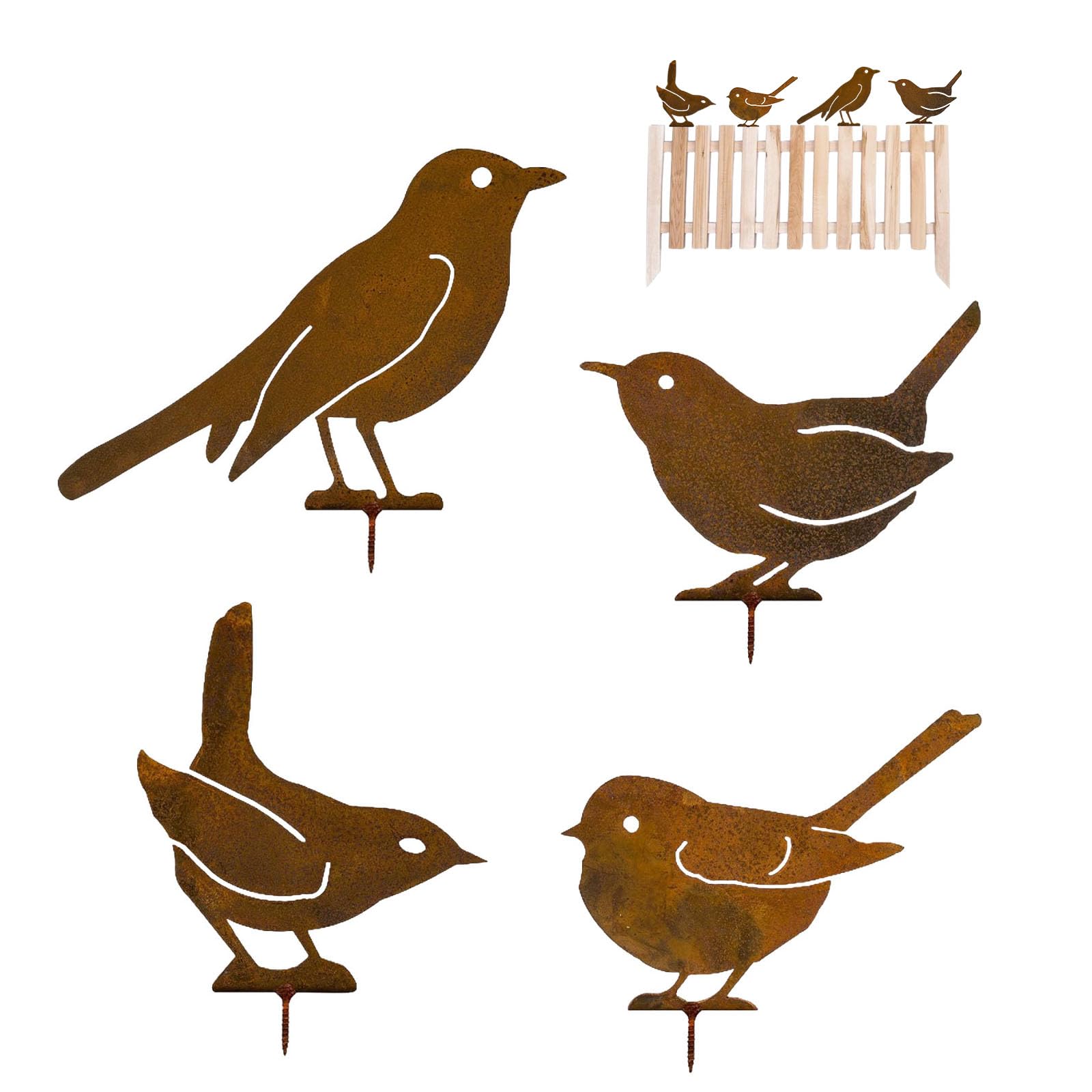 ChaneeHann 4 Pcs Iron Birds Garden Rusty Metal Birds Metal Garden Decor Rust Birds Garden Decoration Home Lawn Decorations