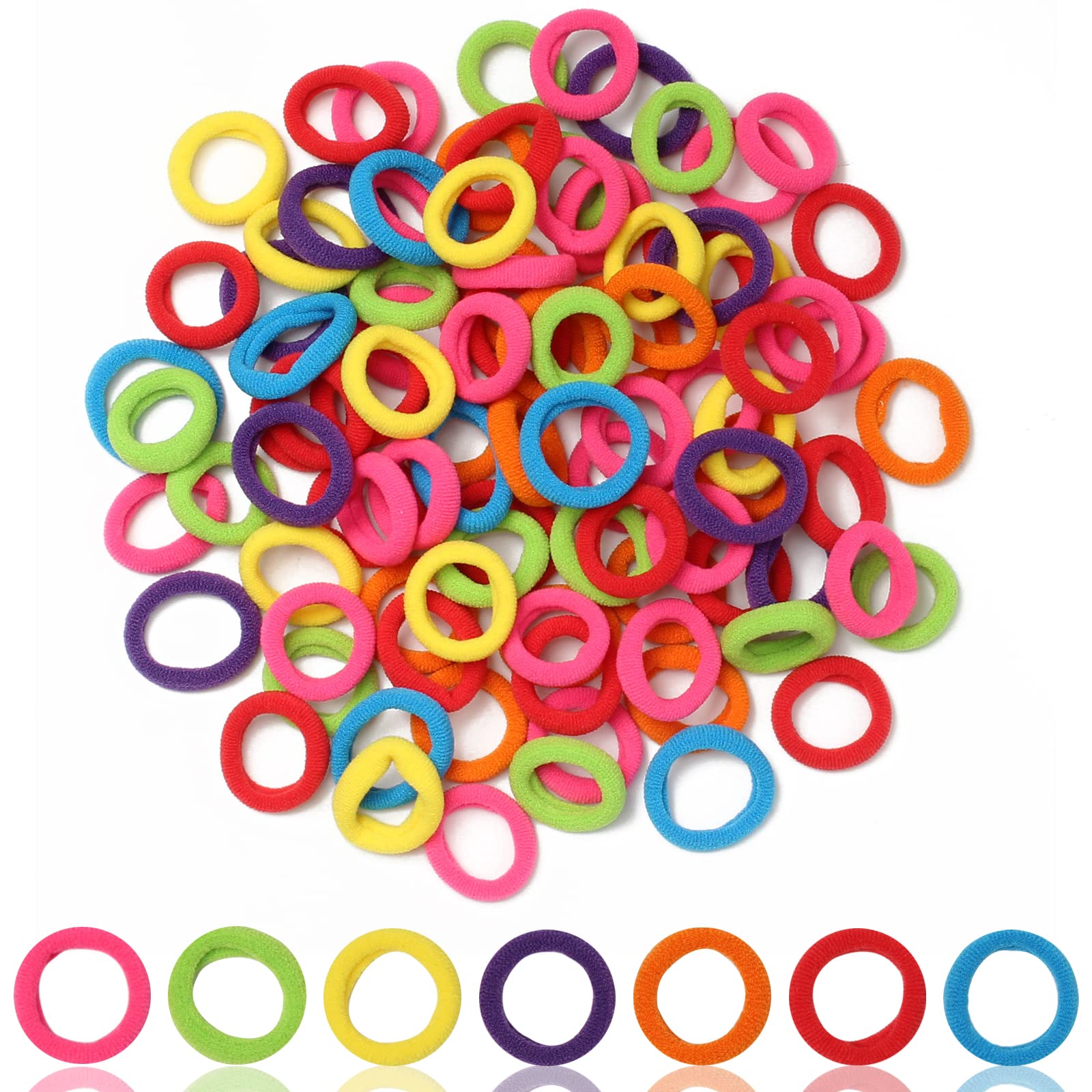 Cooetr Gomas de Pelo, 100 Piezas Mini Bandas, LazoElástico Coletero Colorido para Niñas Bebé