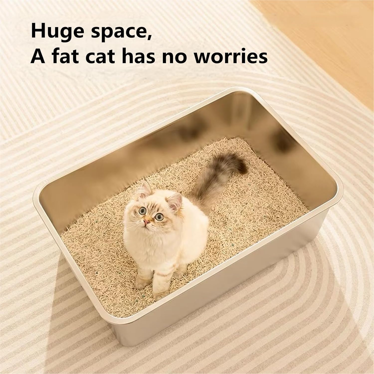2 Pcak Stainless Steel Litter Box，Cat Rust Proof Metal Litter Box XL High Sides Large Enclosure Non-Sticky Pet Toilet for Cat Kitten Rabbit 16 x 12 x 4 inch(Medium-2packs)