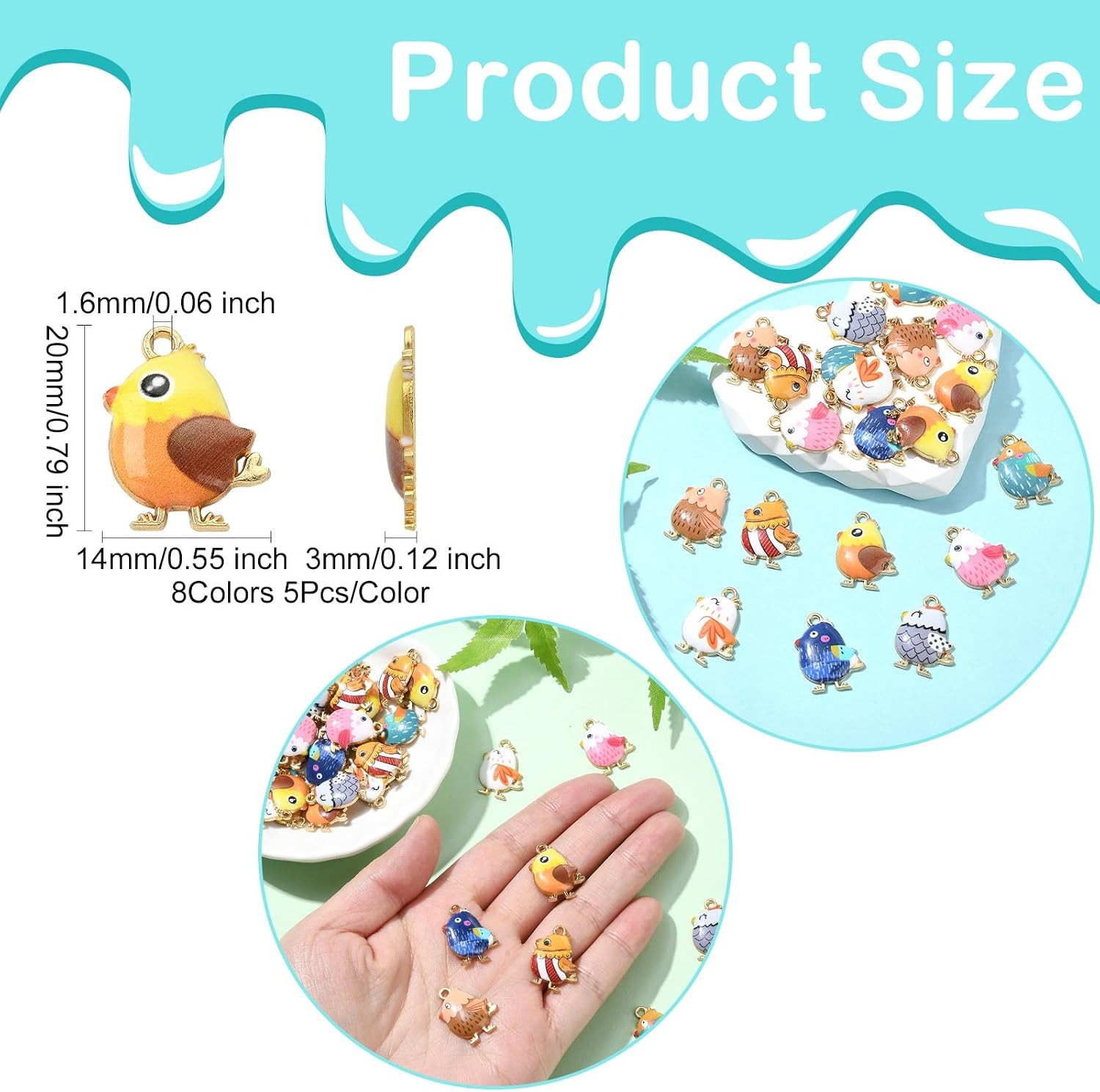KitBeads 40Pcs 8 Styles Enamel Cute Chick Charms Alloy Chicken Charm Bulk image 2