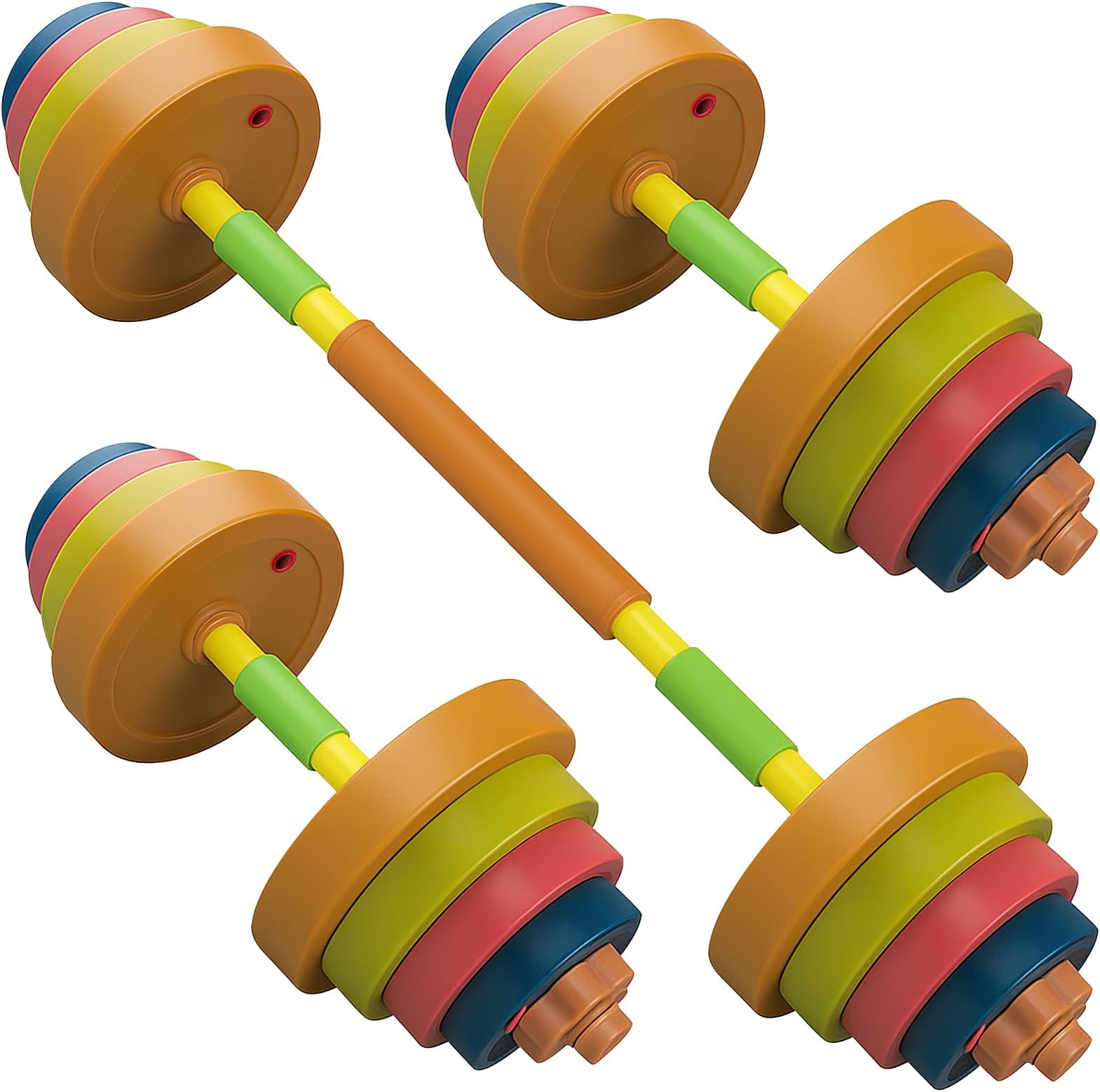 Kids Gym Weights Set for Home - 2-In-1 Barbell and Dumbbell Gym Equipment, Toddler Beginner Workout Toy for Pretend Play Lifting Exercise & Fitness - Adjustable Fill with Sand or Water