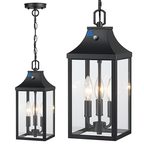 Large Outdoor Pendant Light Fixtures 3-Light, 15'' Dusk to Dawn