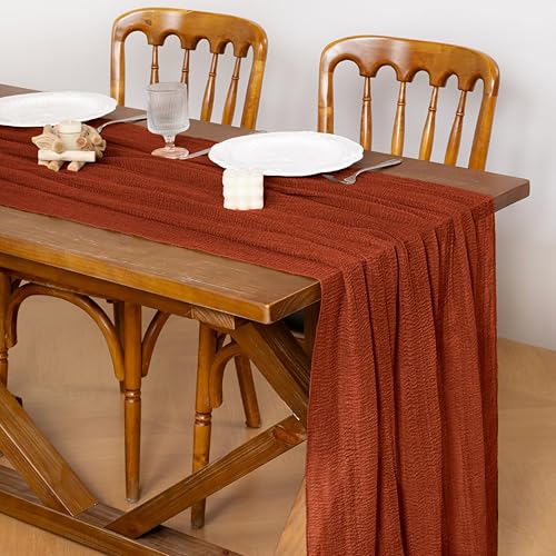 Miniatura 2 de Socomi Camino de mesa de gasa de terracota para el día de San Valentín, 120 pulgadas, rústico bohemio, camino de tela de queso para bodas, fiestas,