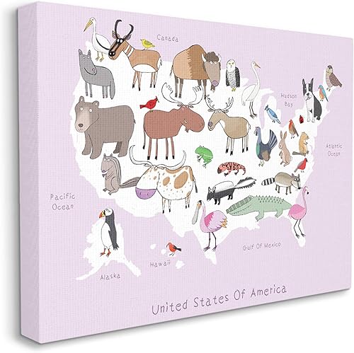 Stupell Industries Pink United States Mapa de animales salvajes, diseñado por Carla Daly Lienzo decorativo para pared, 16 x 20, multicolor Stupell Industries Pink United States Mapa de animales salvajes, diseñado por Carla Daly Lienzo decorativo para pared, 16 x 20, multicolor