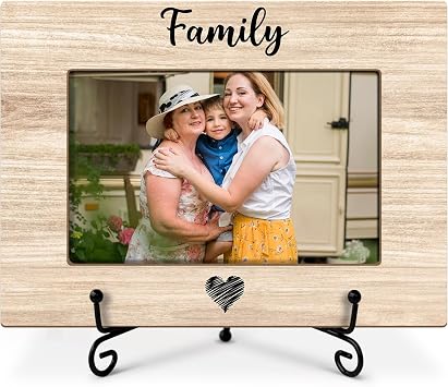 Family Wooden Picture Frame, Housewarming Gift for Parents & Grandparents - 4x6 Inch Horizontal Frame with Stand