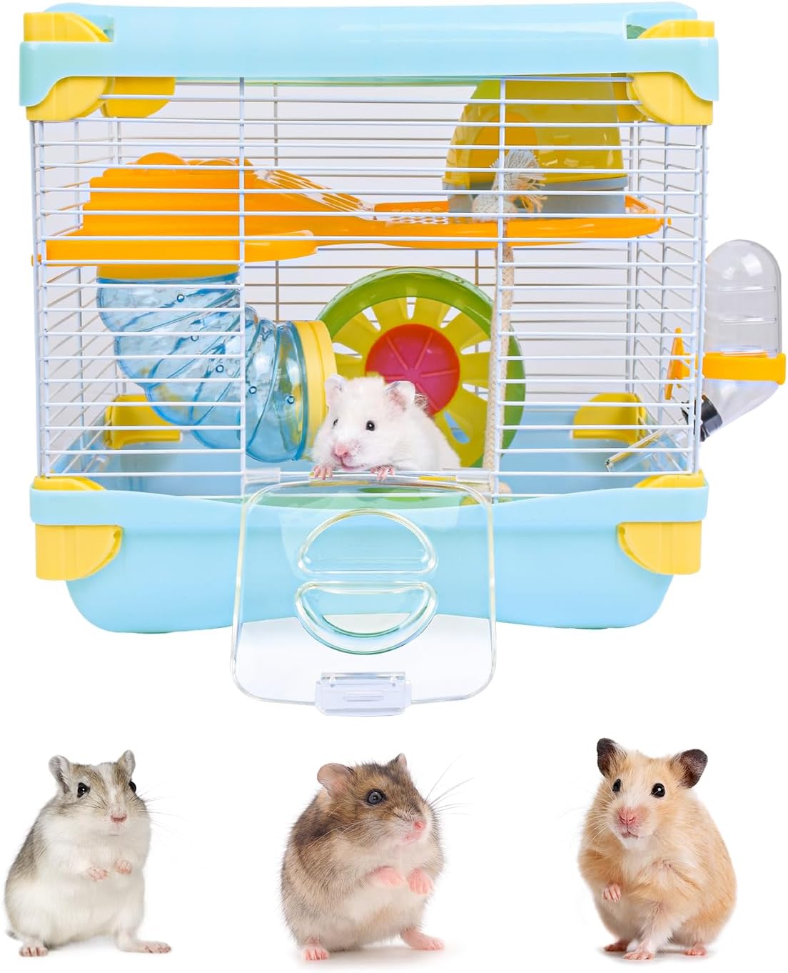Hamster Cage 2 Layers with Tunnels, Exercise Wheel and
