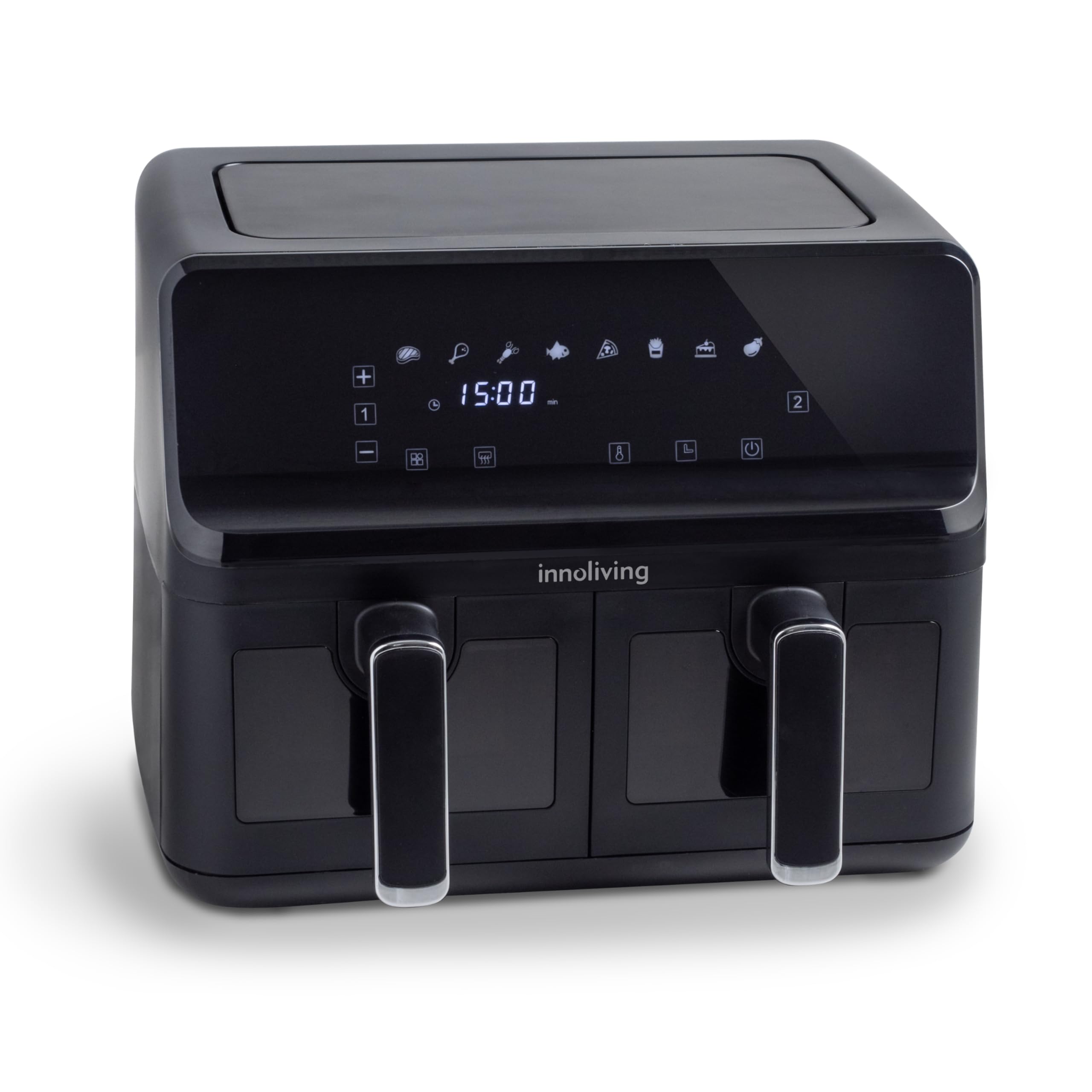 Innoliving Friggitrice ad Aria INN-798 Doppio Cestello 2700W, da 8 Litri, 2 Griglie, TouchScreen Intelligente, Cottura Sincronizzata o Separata, Finestre di Controllo Trasparenti, Piedini Antiscivolo