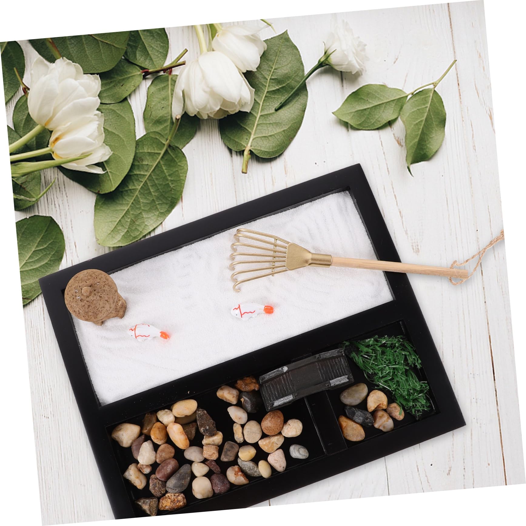 BCOATH Simulation Ocean Scene Zen Garden Miniature Desktop Sandbox Decor with Rakes Black Meditation Garden for Home Office Decorative Accent for Relief