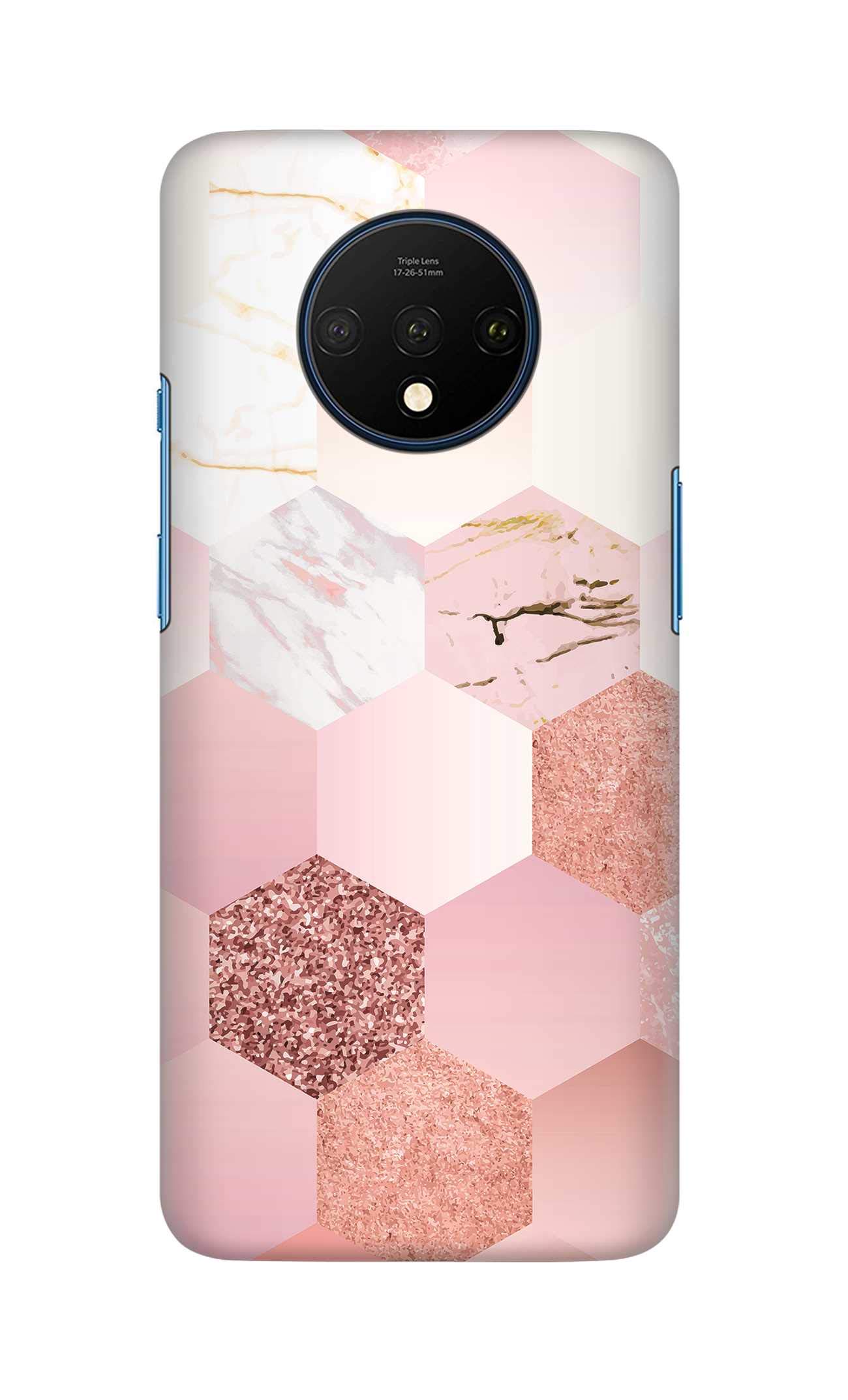 StylizeddCase Compatible with OnePlus 7T Case Slim Snap Basic Series Customized Mobile Cover Hard PC Shield Matte Finish Print [Designed for OnePlus 7T] - Marble Pink Honeycomb