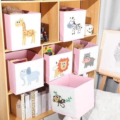 Miniatura 7 de Berlune Caja de almacenamiento plegable de 6 piezas de cubo de animales de 10 x 10 pulgadas, cestas de cubo de tela no tejida y cartón para niños,