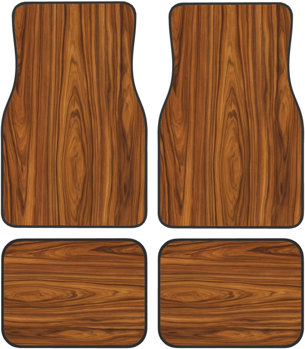Car Floor Mats Dark Brown Smooth Wood Grain Car Mats with Anti-Slip Nibbs Backing Automotive Floor Mats Fit for SUV,Vans,Sedans, Trucks,Set of 4pcs