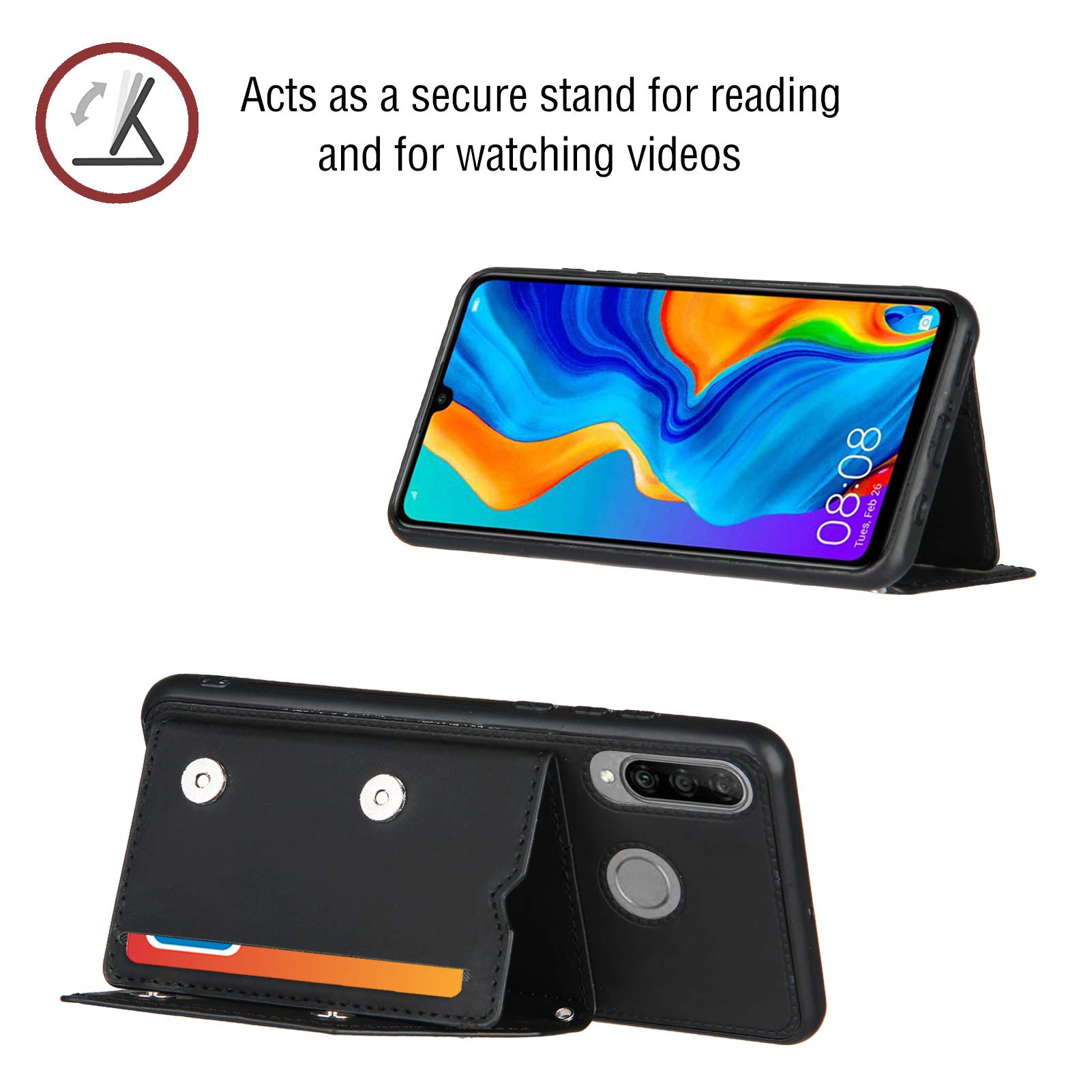 Phernykas Cover per Huawei P30 Lite Libro Pelle Portafoglio, [Porta Carte] [ Magnetica] Premium PU Flip Wallet Custodia Cellulare Protection per Huawei P30 Lite Leather Case, Blu