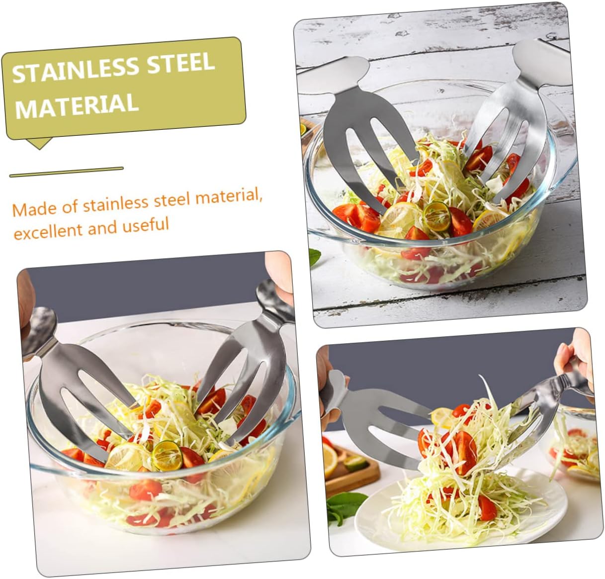 2pcs Stainless Steel Salad Servers Fork Creative Lightweight Silver