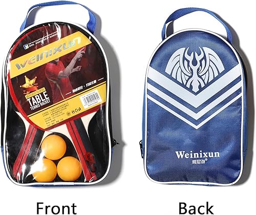 Miniatura 2 de Juego de paletas de ping pong con 3 bolas, raqueta de tenis de mesa con estuche de transporte para principiantes en juegos de interiorexterior