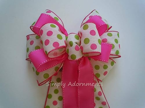 Miniatura 2 de Pink Lime Easter Wreath Bow Pink Polka Dots Baby Shower Decor Pink Lime Polka Dots Birthday Party Decorations Pink Green dots Gift Wrap Bow
