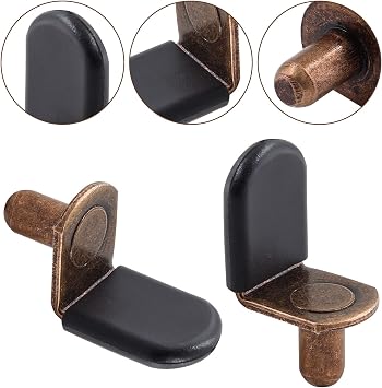 Biaungdo Shelf Support Pegs, Antique Bronze, 30 Pcs, 1/4 Inch | L-Shaped Clips, Rubber Sleeve, For Bookshelves Glass Corner Shelf Cabinet Furniture