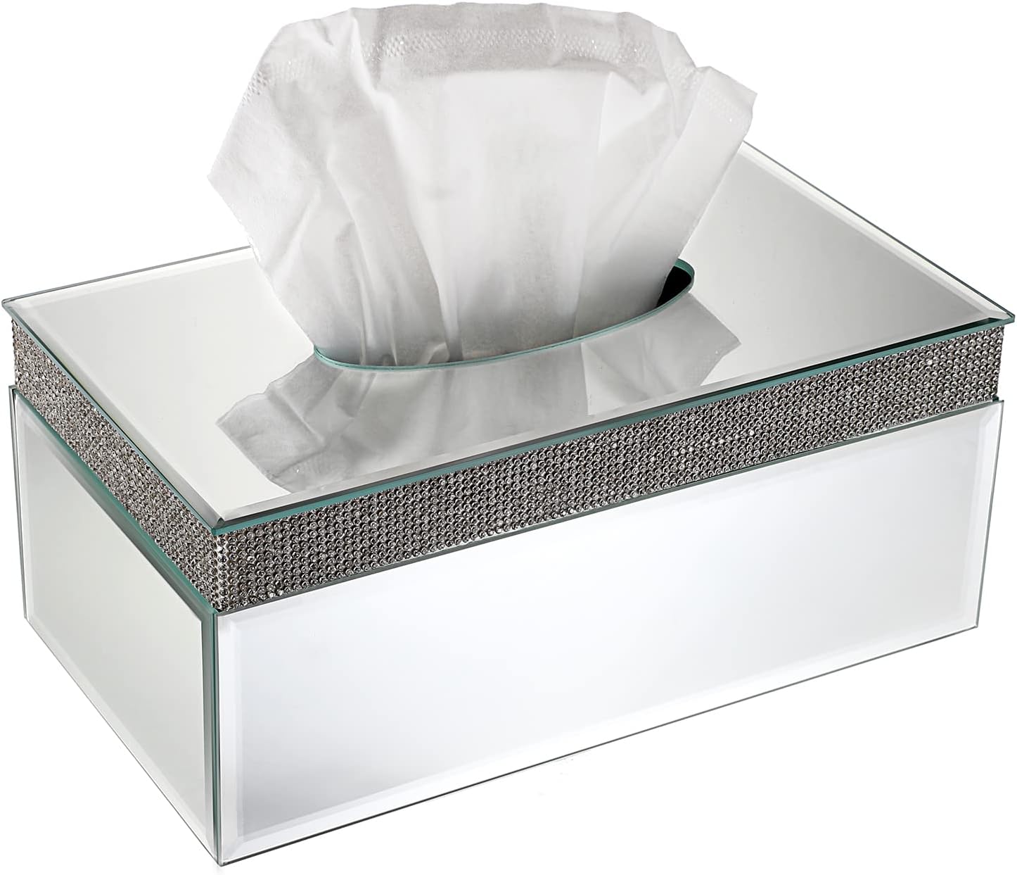 BTSKY Rechteckige gespiegelte GlasTissueBox mit KristallDiamanten