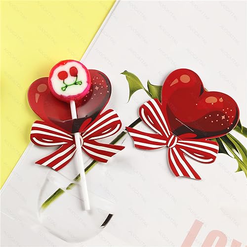 Miniatura 2 de AUOCATTAIL 100 tarjetas de papel de piruleta para el día de San Valentín, diseño de corazón rojo, piruleta, tarjetas de papel decoradas, tarjetas de