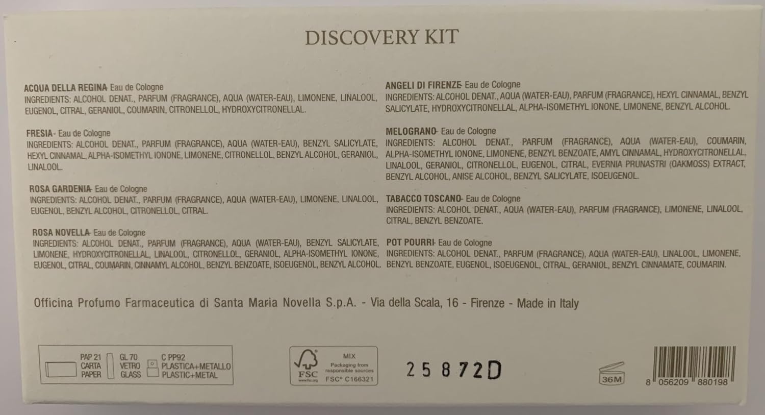 Santa Maria Novella Fragrance Discovery Kit with 8 Different 2ml Spray Vials