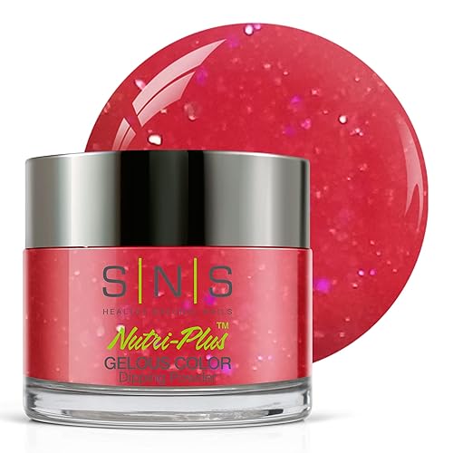 SNS Polvo de inmersión de uñas, polvo de inmersión de color geloso, rosa brillante (rojo/magenta, brillante), color de uñas acrílico de larga