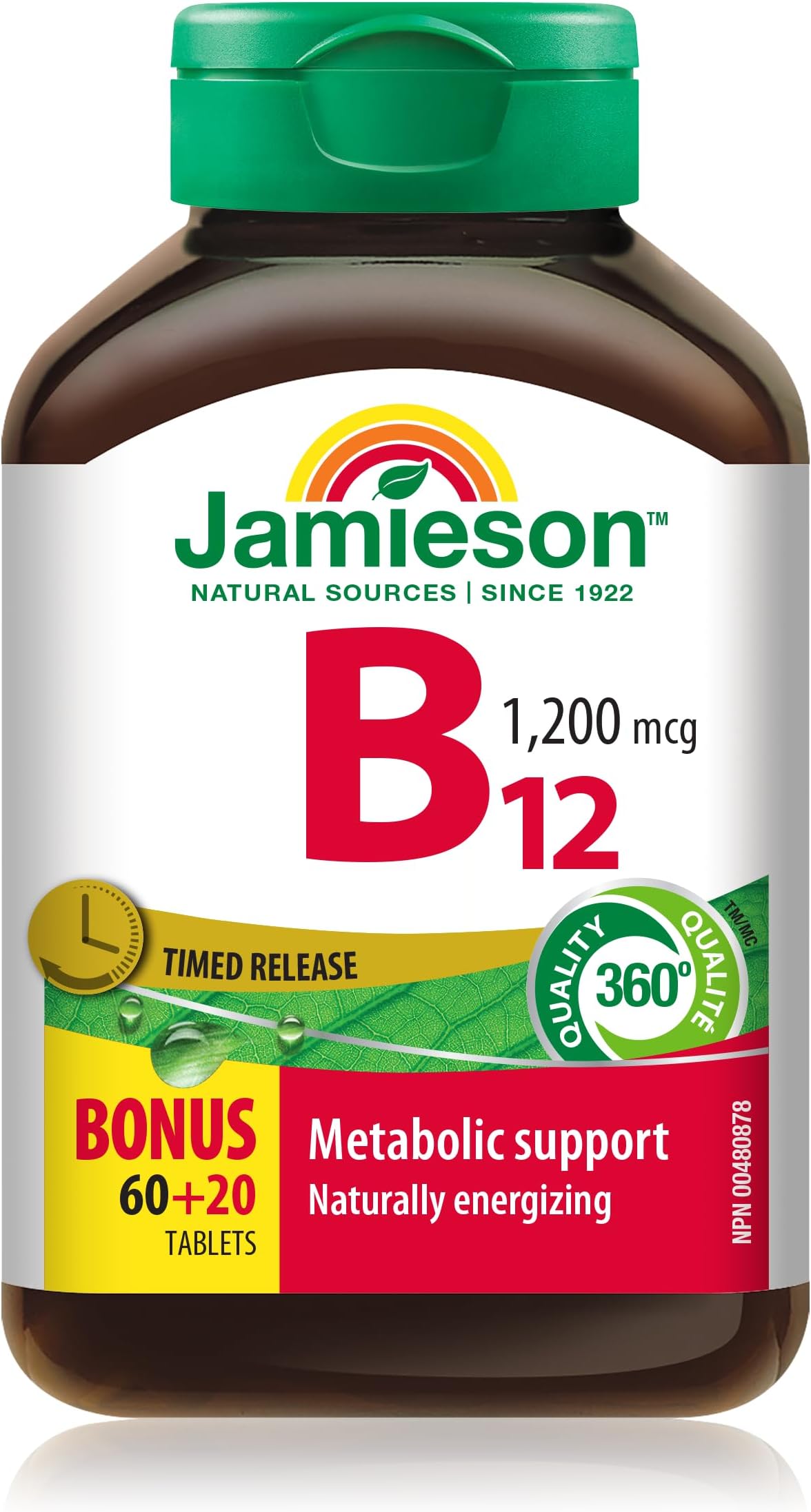 Jamieson Vitamin B12 (Cobalamin) 1200mcg, Timed Release, 180tablets