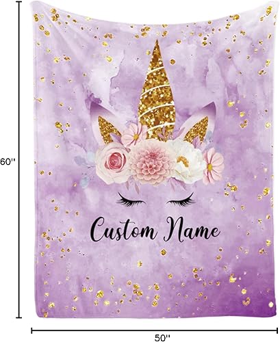 Vista 163 de Manta personalizada de unicornio con nombre para niña, niños personalizados, franela suave rosa, regalo personalizado para cumpleaños, Navidad, baby