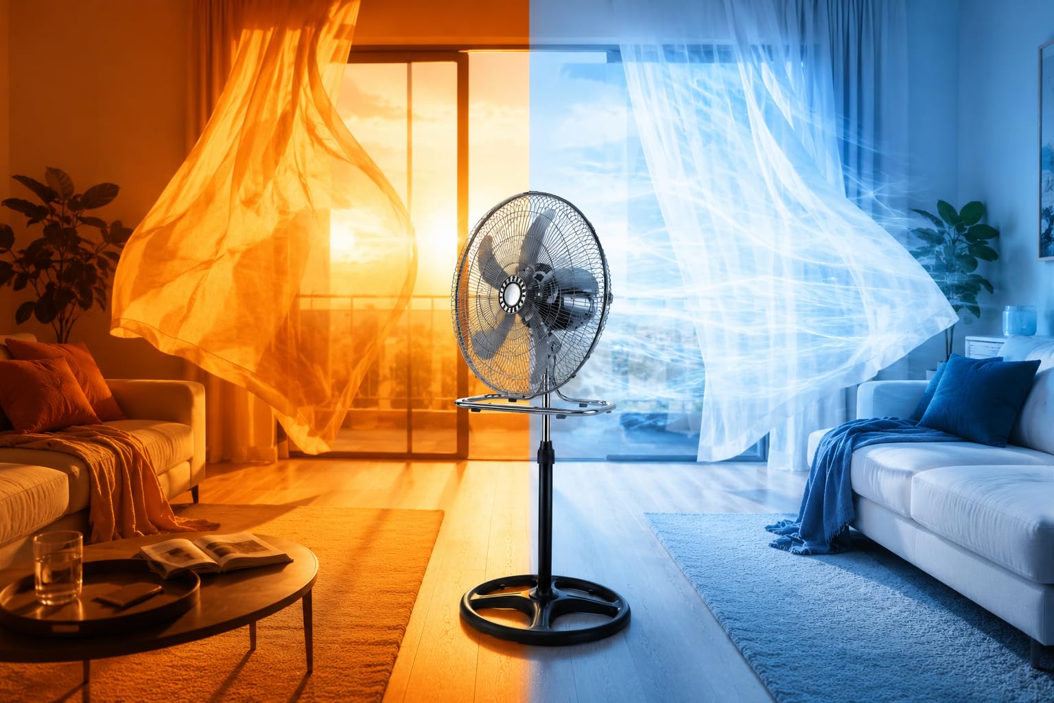 Generico Ventilatore 3 in 1 da Terra e Tavolo Cromato, Ventilatore Oscillante con Piedistallo Regolabile, Ventola Silenziosa ad Alta Potenza, Design Moderno in Metallo per Casa Ufficio Camera
