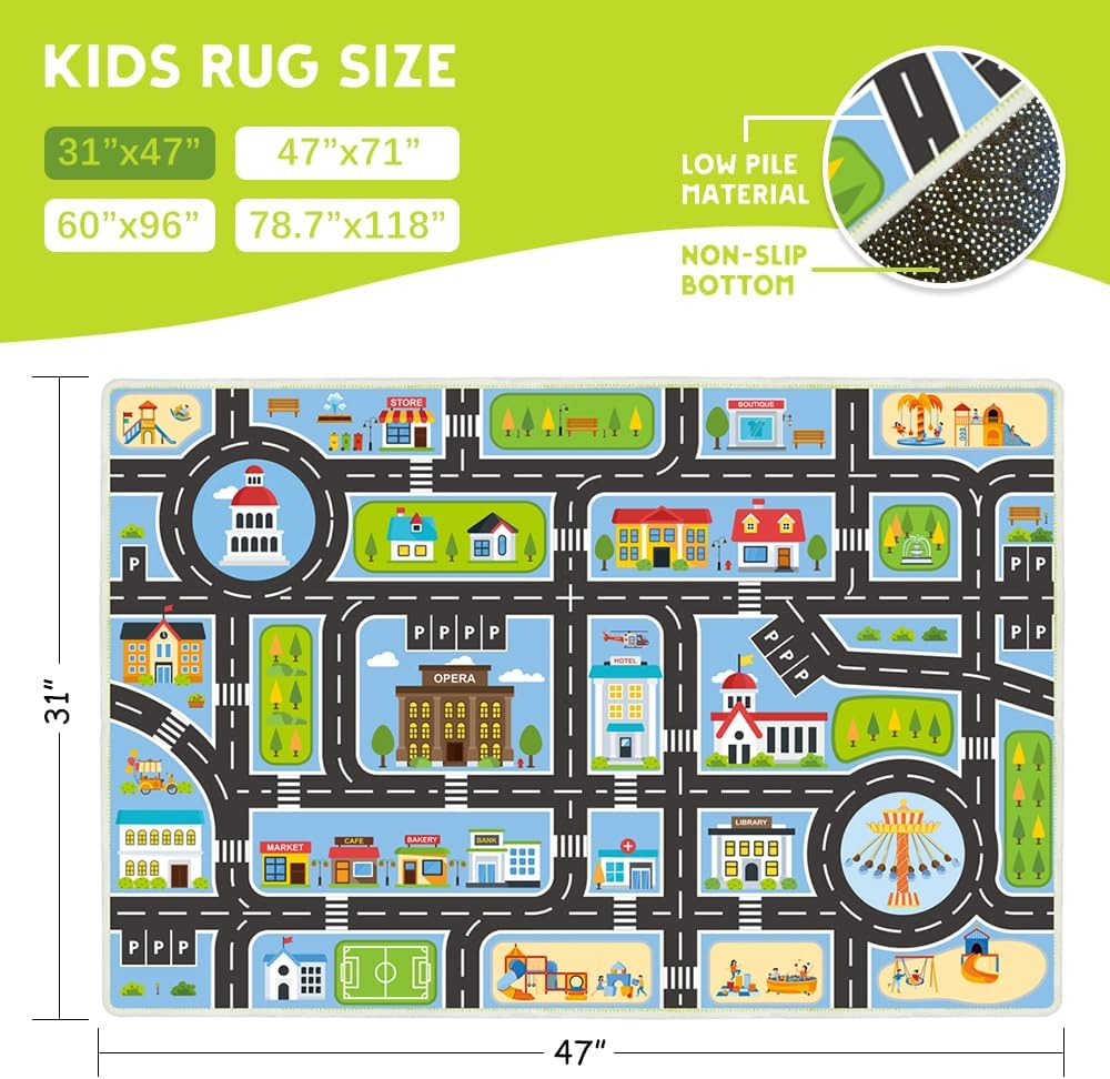 Kids Carpet 2.6'x4' Kids Play Rug for Playing, Road Rug for Kids City Life Educational Road Car Carpet for Classroom, Blue Car Carpet for Playoom(Blue, 2.6'x4')