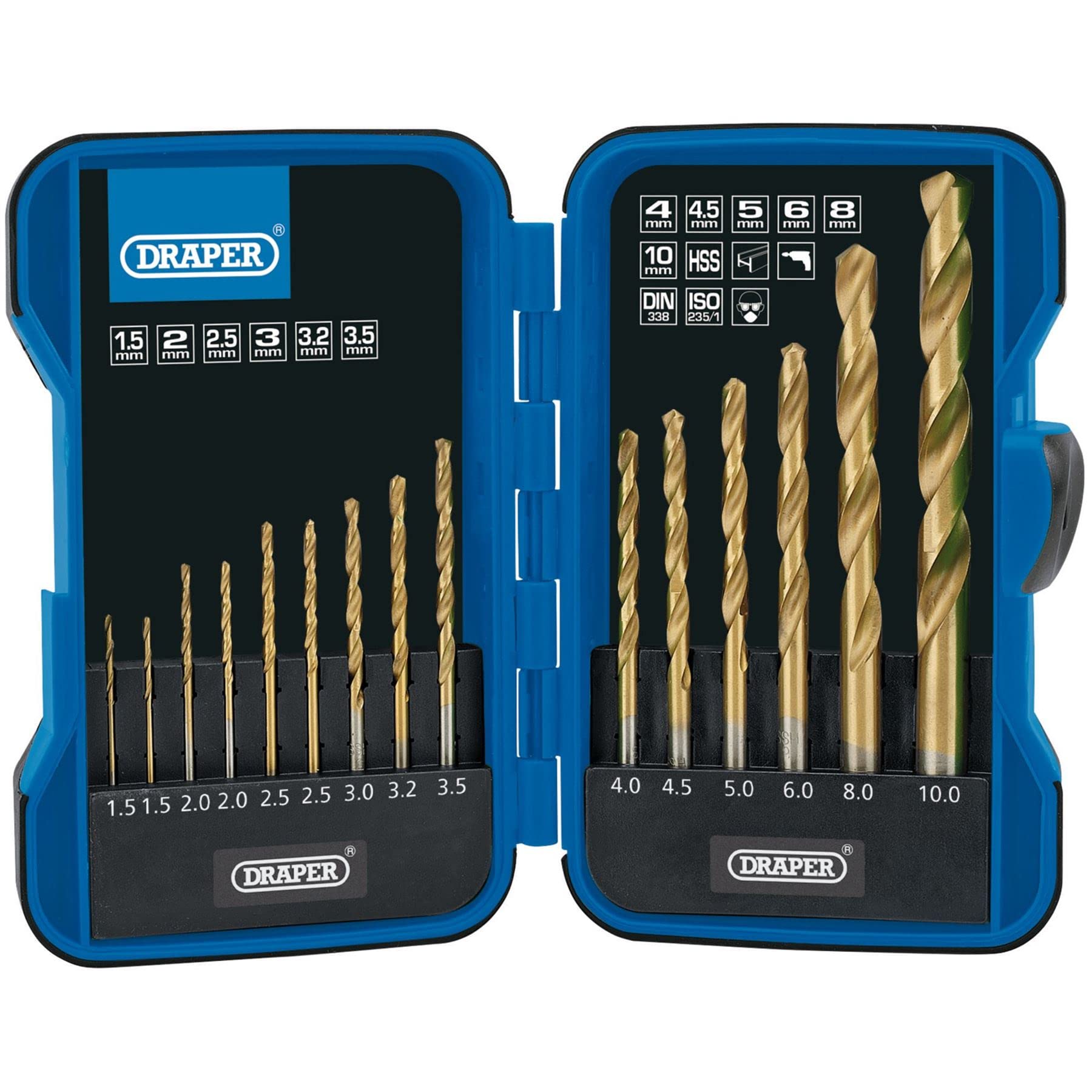 Draper 18549 Titanium Nitride Coated HSS Drill Bit Set (15 Pieces)