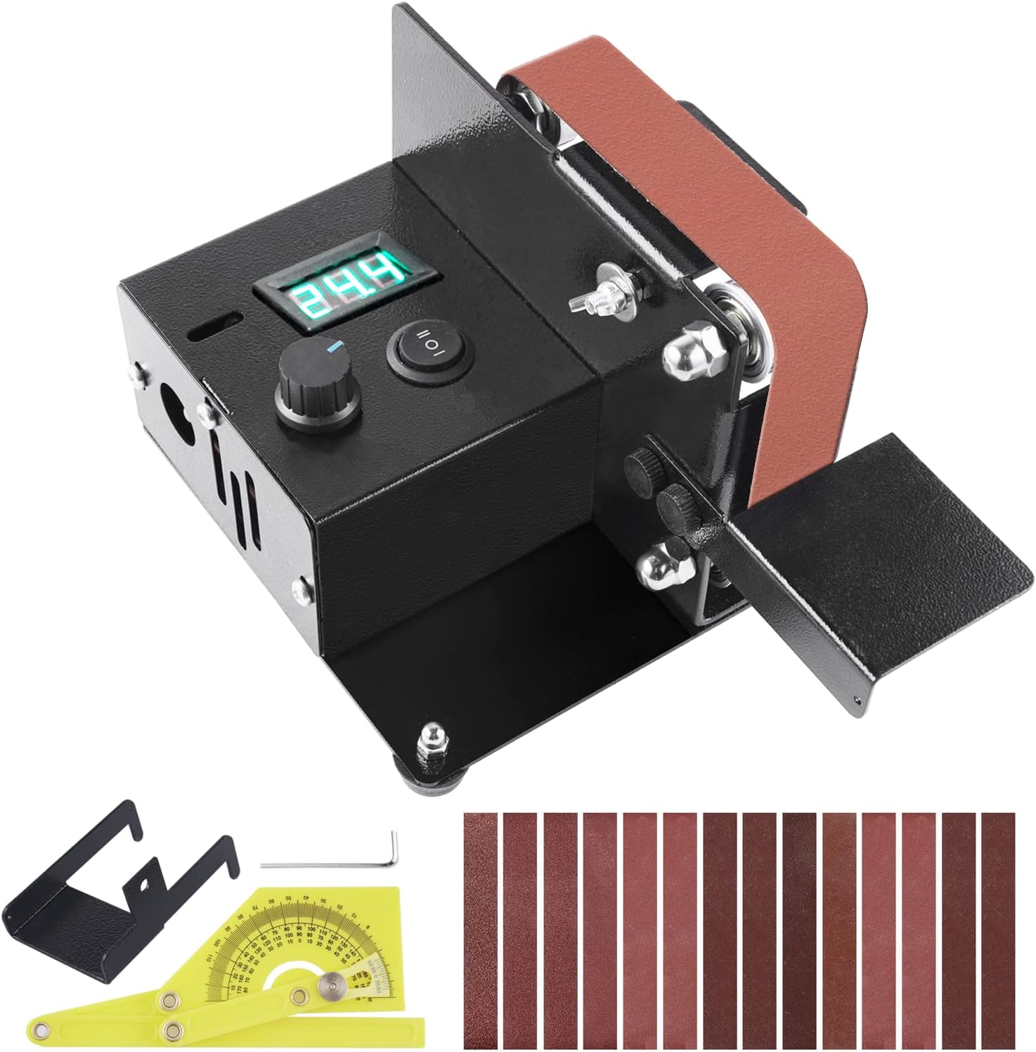 DIY Mini Belt Sander 180W 1.2x18in Upgrade Electric Polishing Grinding Machine with Digital Display Electric Knife Grinder Sharpener with 15PCS Abrasive Belt for DIY Woodworking,Metal,Knife - - 