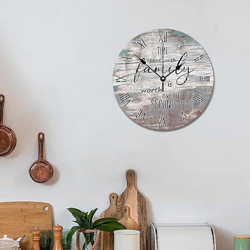 Miniatura 4 de Reloj de pared de grano de madera de granero desgastado de playa, el tiempo que pasa con la familia vale cada segundo, relojes de pared de 12