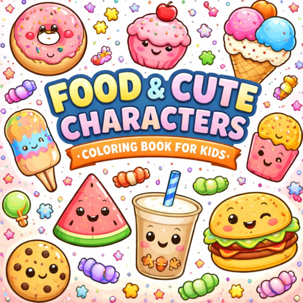 Food & Cute Characters Coloring Book for Kids: Bold & Easy Kawaii Food Fun – Cute Desserts, Snacks & Adorable Characters for Ages 4–8