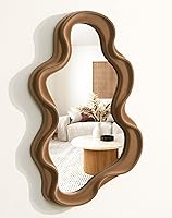 TEIPAI Irregular Cloud Wall Mirror with Flocking Touch - Modern Wavy Decor for Living Room, Bedroom, Hallway, Entryway (Brown)