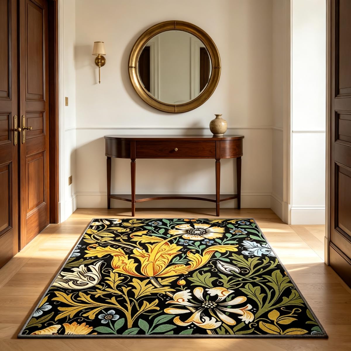 Tapis Blackthorn haut de gamme motif botanique vintage pour séjour