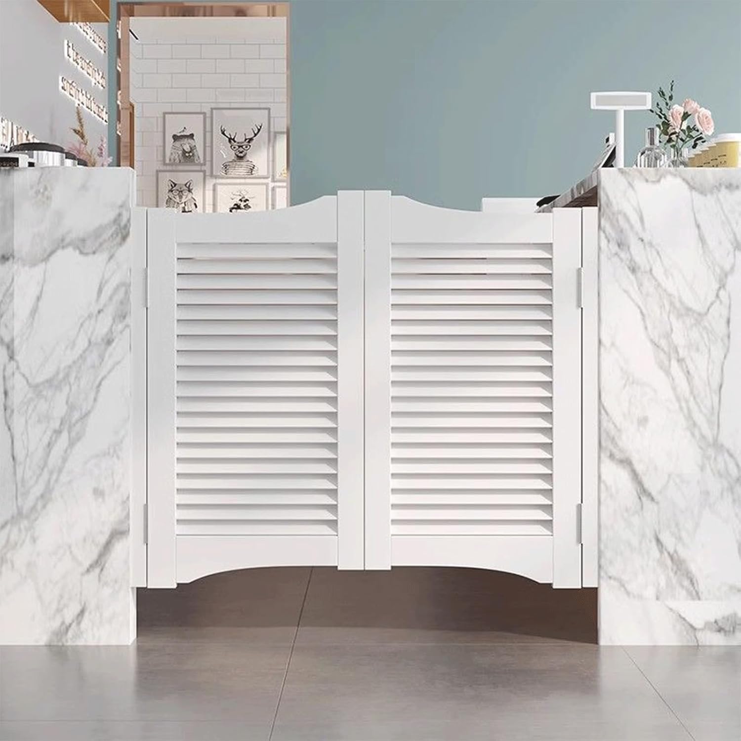 Solid Wood Swinging Saloon Doors,Saloon Swing Door,48" Wx36 H Interior Partition for Hallway Kitchen Bar Cellar Porch Decoration, with Hinges & Hardware, Swinging Louvered Cafe Doors Color_f