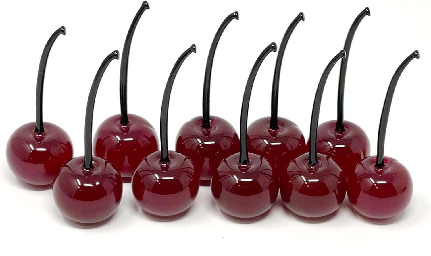 Set of 10 Authentic Murano Glass Cherries, Lifelike Fruit Sculpture, Glass Art Handmade in Italy, Red, FVC