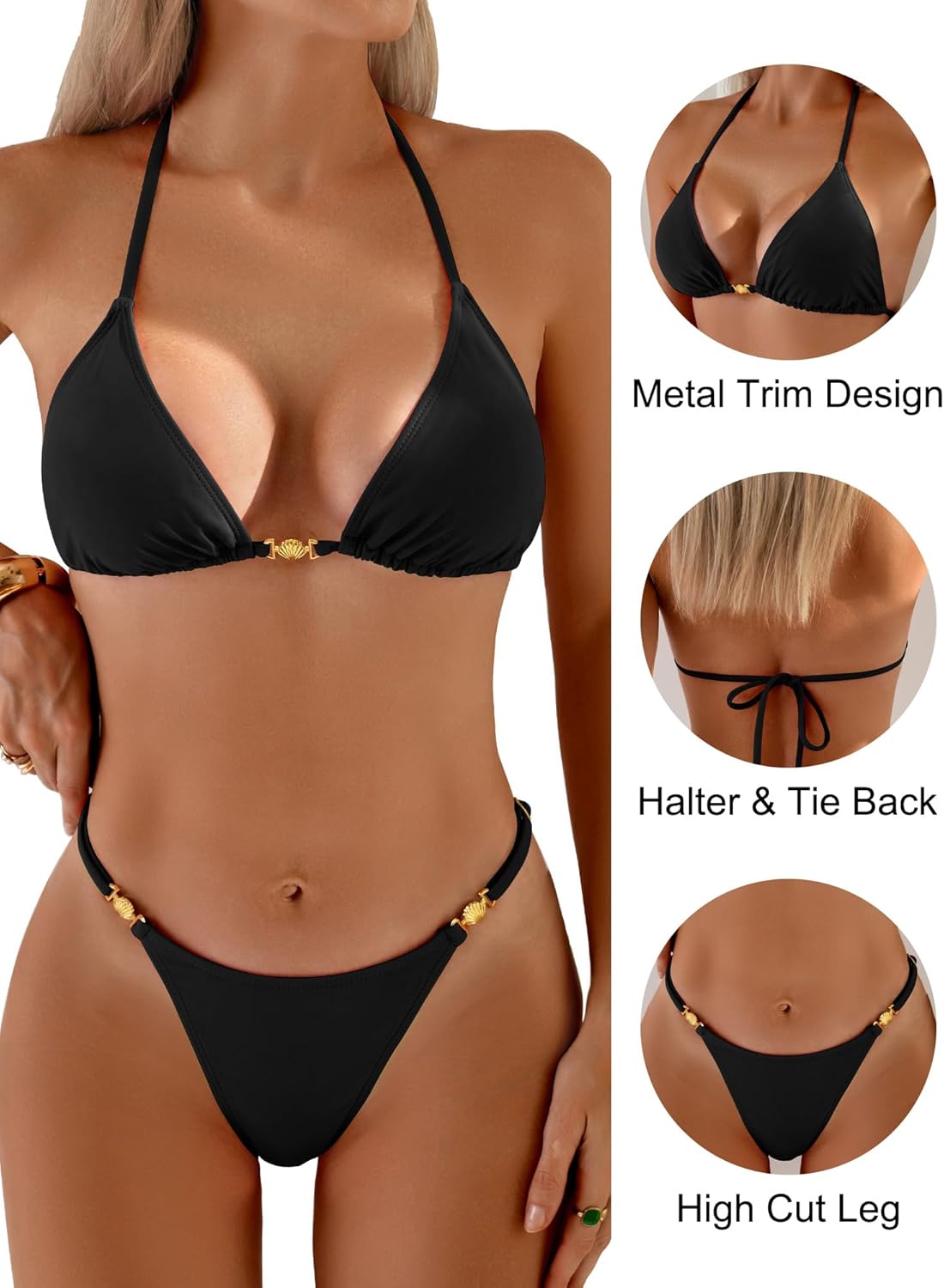 swimall Women's Thong Bikini Sets String Halter Two Piece Triangle Swimsuit Cute Brazilian Bathing Suit
